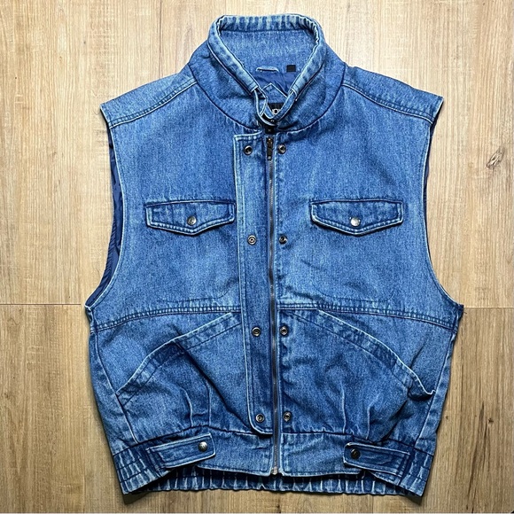 Andy Johns Denim Vest Mens Medium Utility Multi Pocket Sleeveless Jacket Retro - Picture 10 of 12